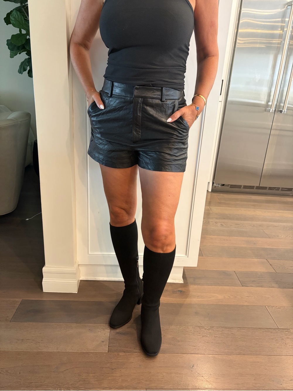 Zadig & Voltaire Black Leather-Look Jean Shorts